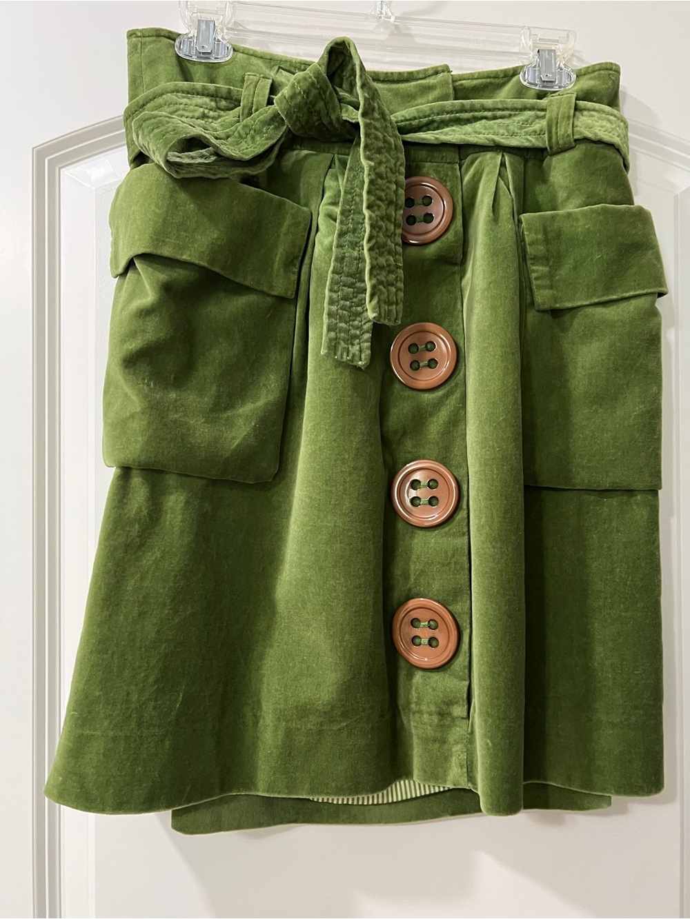 elevenses Olive Green Button-Front A-Line Skirt with Belt